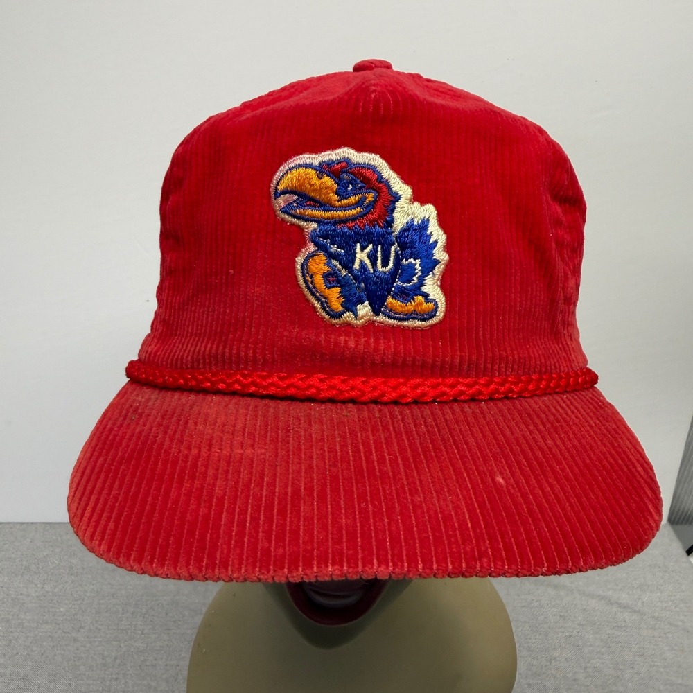Vintage Imperial Headwear Kansas Jayhawks Red Corduroy Rope Hat Made in USA KU